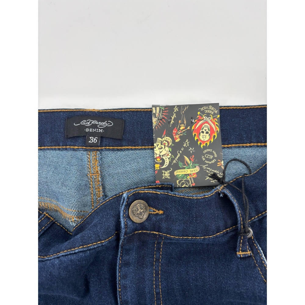 Ed Hardy Mens Tattoo Graphic Denim Jeans Dark Wash Straight Leg Size 36 NEW - Picture 7 of 16